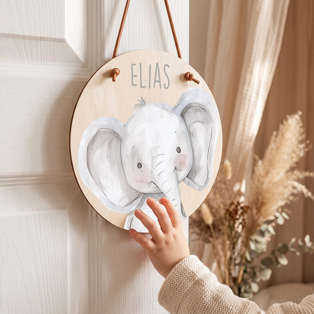 Türschild Kinderzimmer personalisiert mit Name Elefant Porträt