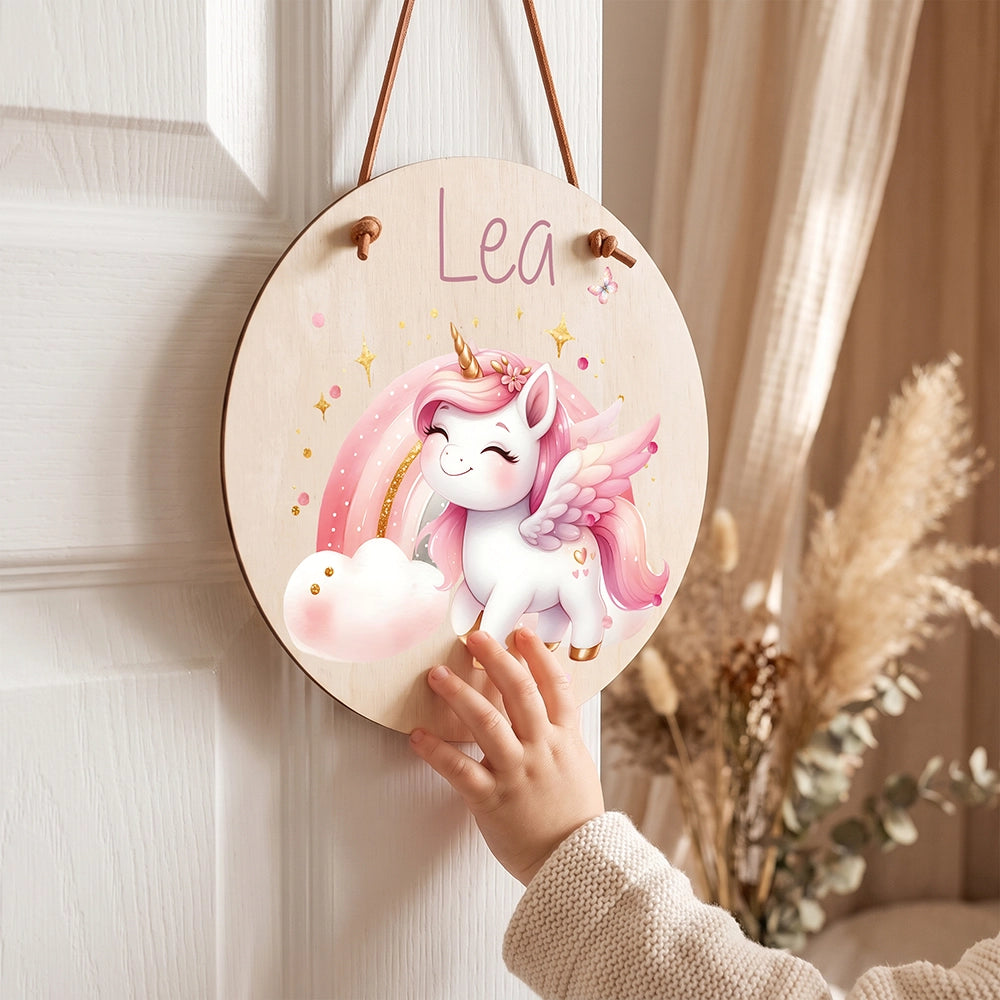 Türschild Kinderzimmer personalisiert mit Name Einhorn