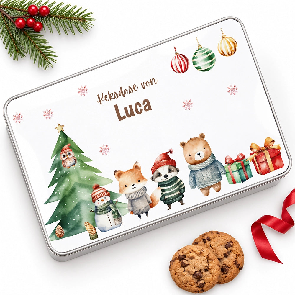 Keksdose aus Metall personalisiert - Kleine Weihnachtsfreunde
