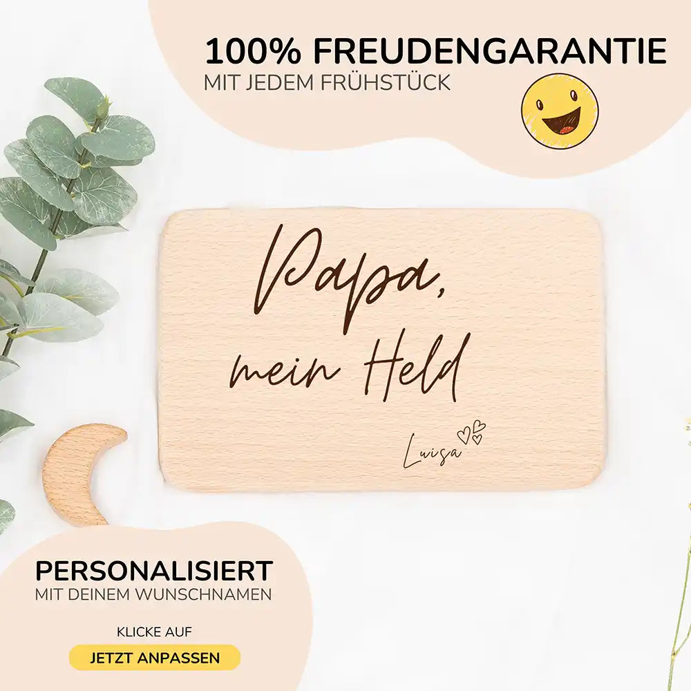FrĂĽhstĂĽcksbrettchen Holz Papa mein Held mit Gravur - Geschenk Vatertag