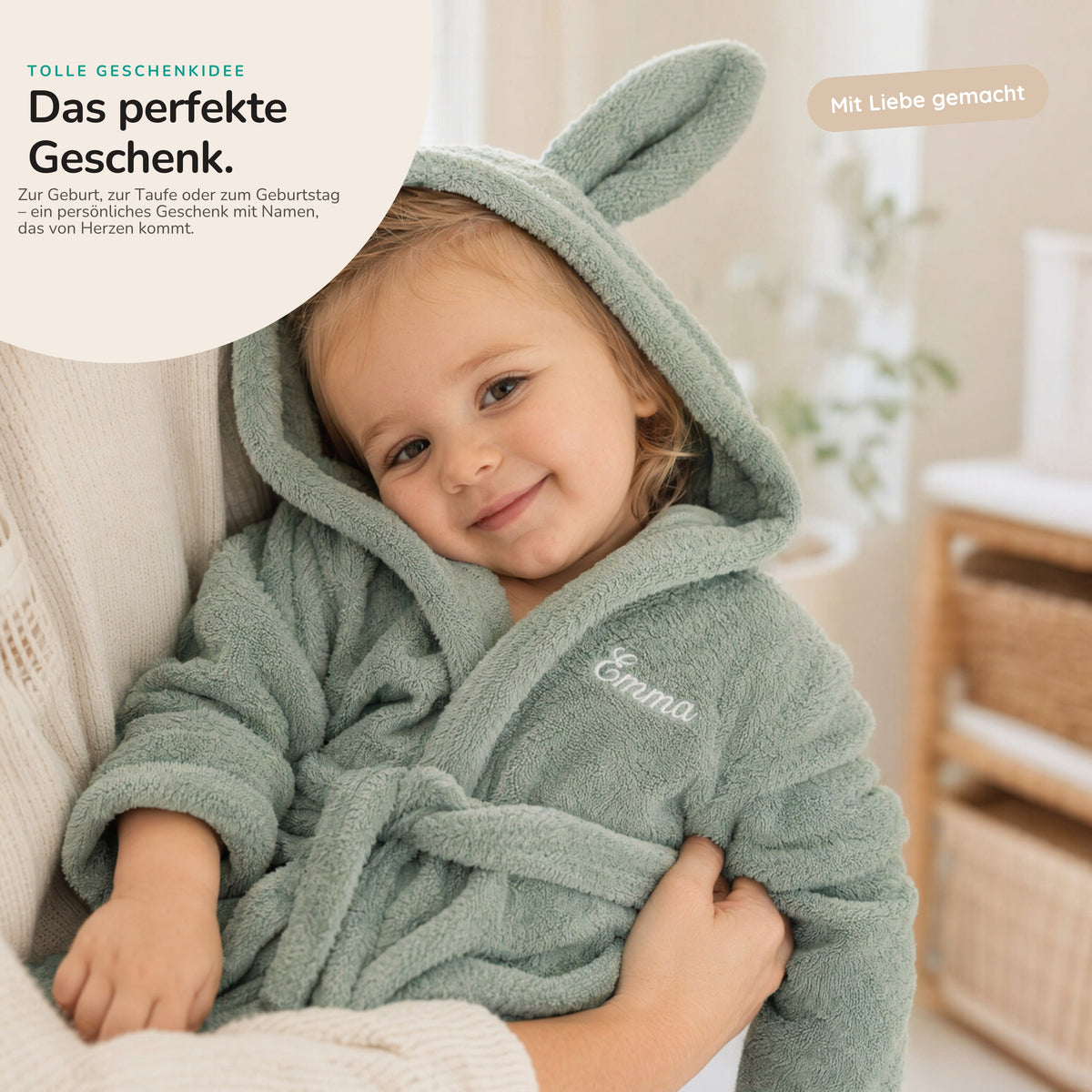 Kinderbademantel mit Namen Jollein Mintgrün