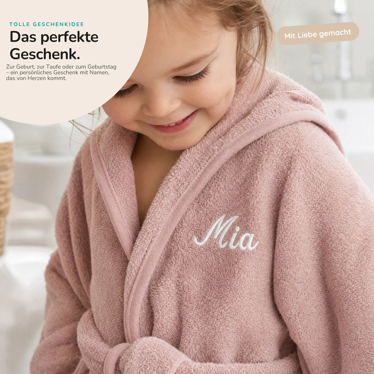 Kinderbademantel mit Namen Jollein Rose