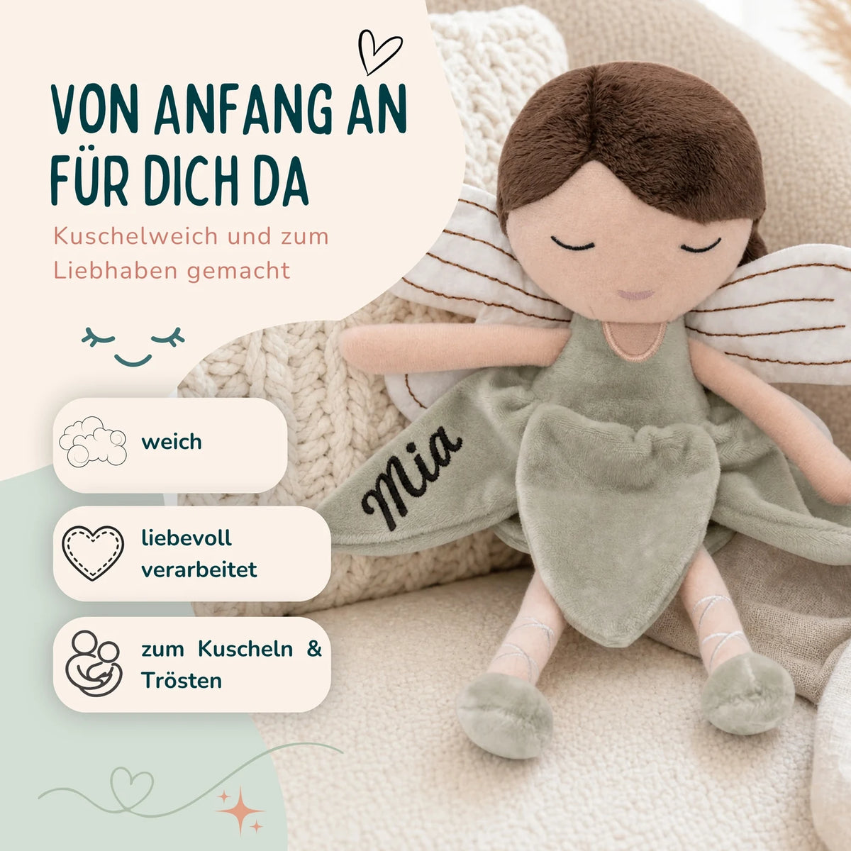 Jollein Stoffpuppe Fee personalisiert Salbei