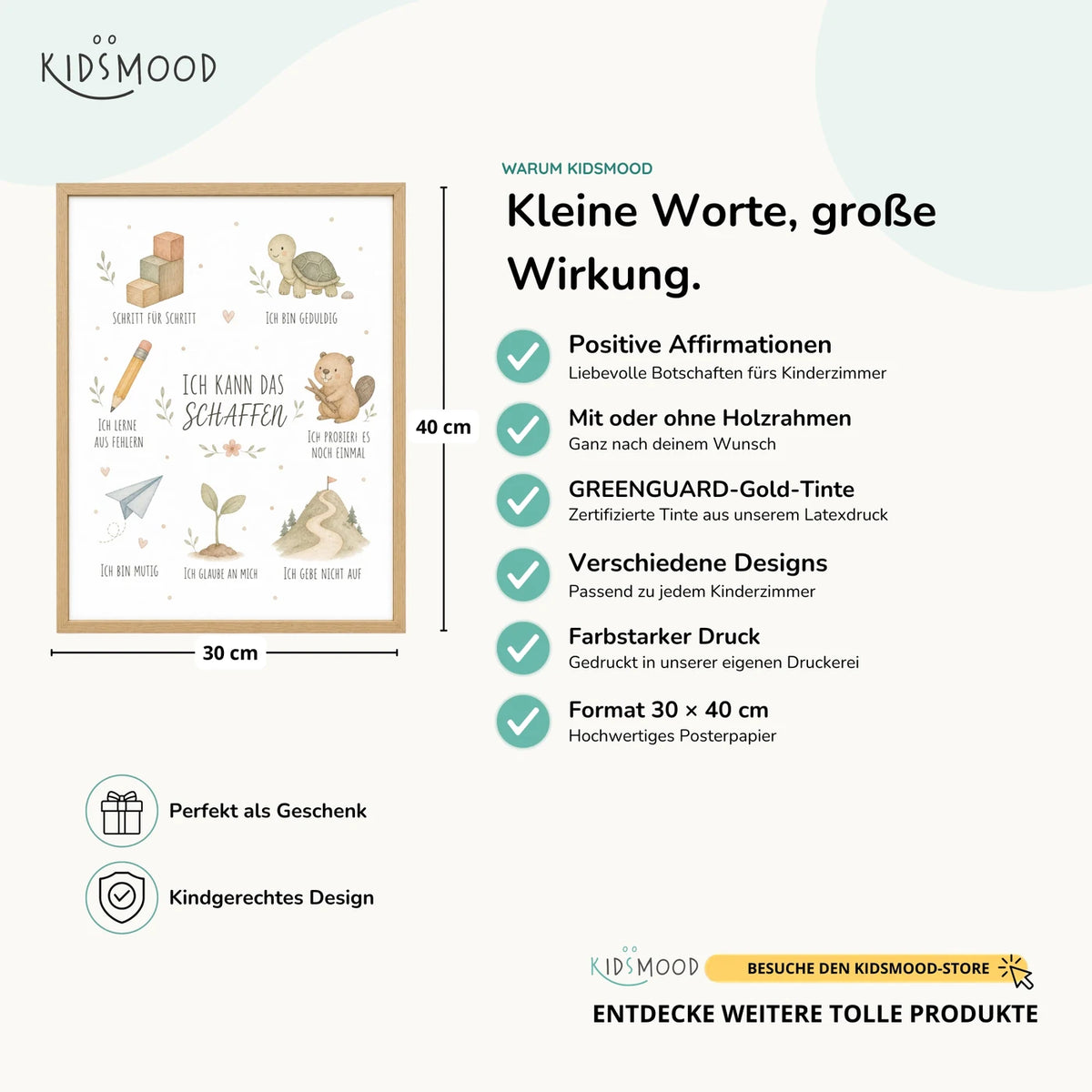 Affirmationsposter âCollage Ich kann das schaffenâ im Ăberblick: 30 Ă 40 cm, mit oder ohne Holzrahmen, verschiedene Designs