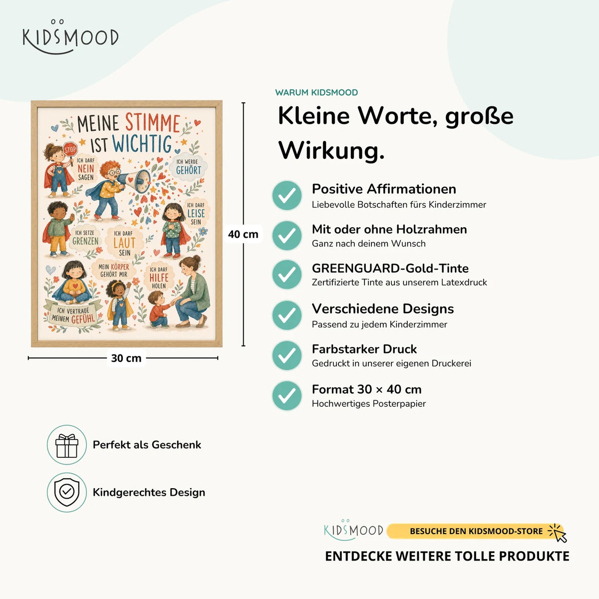 Affirmationsposter âWimmelbild Meine Stimmeâ im Ăberblick: 30 Ă 40 cm, mit oder ohne Holzrahmen, verschiedene Designs