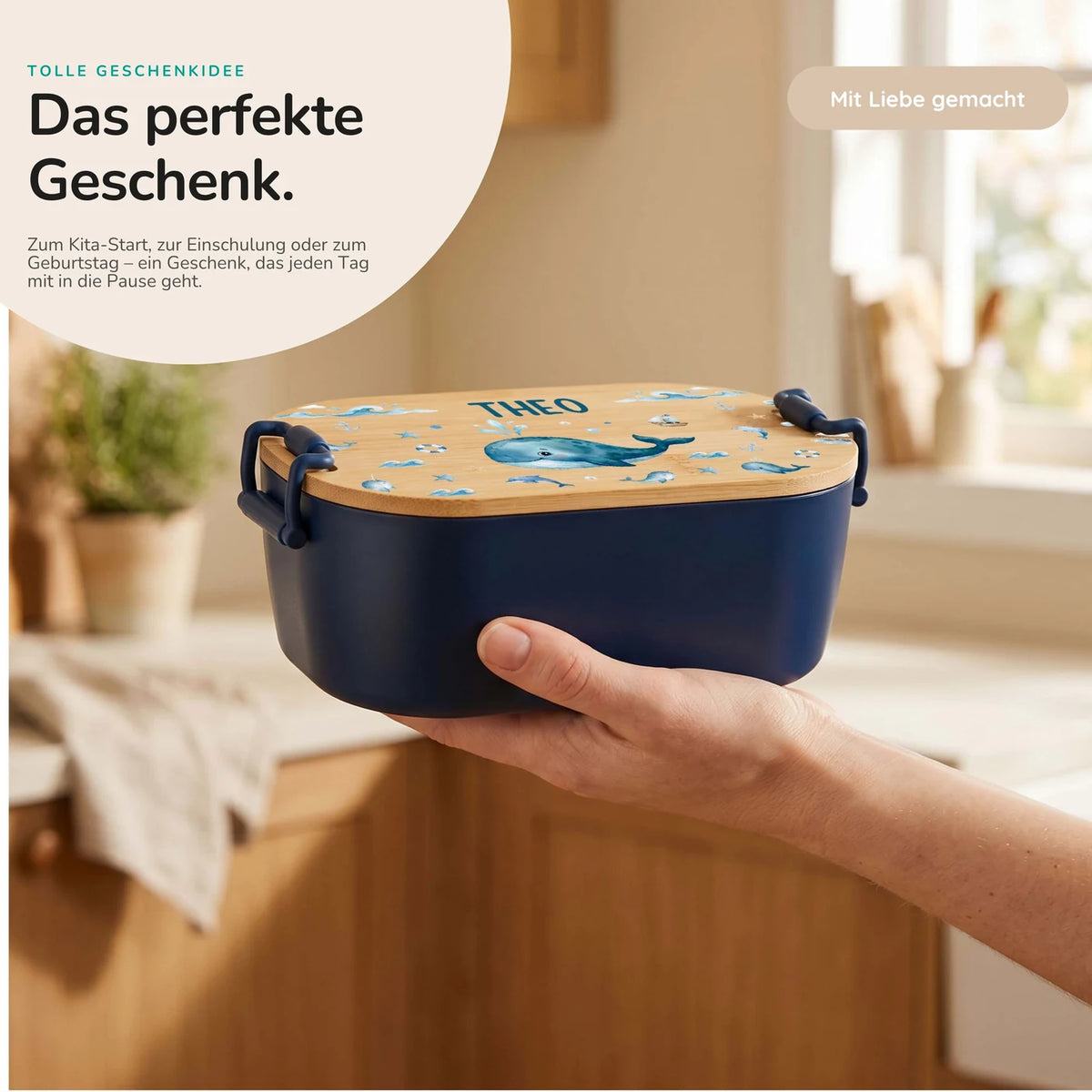 Brotdose Kinder personalisiert, Wal und Delfin