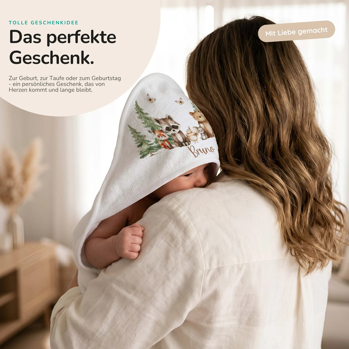 Personalisiertes Kapuzenhandtuch Baby – Waldfreunde Bande
