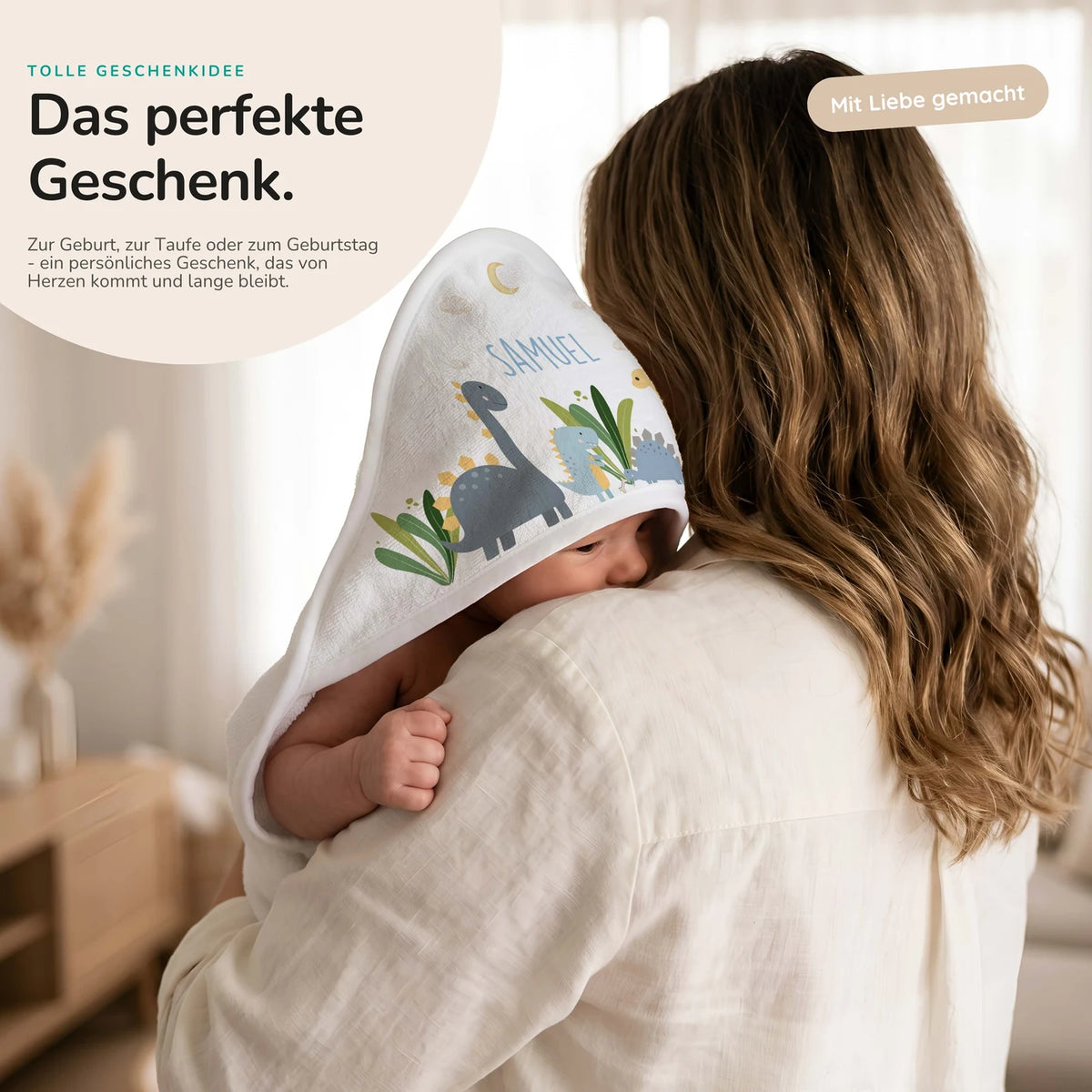 Personalisiertes Kapuzenhandtuch Baby – Dinosaurier Mond