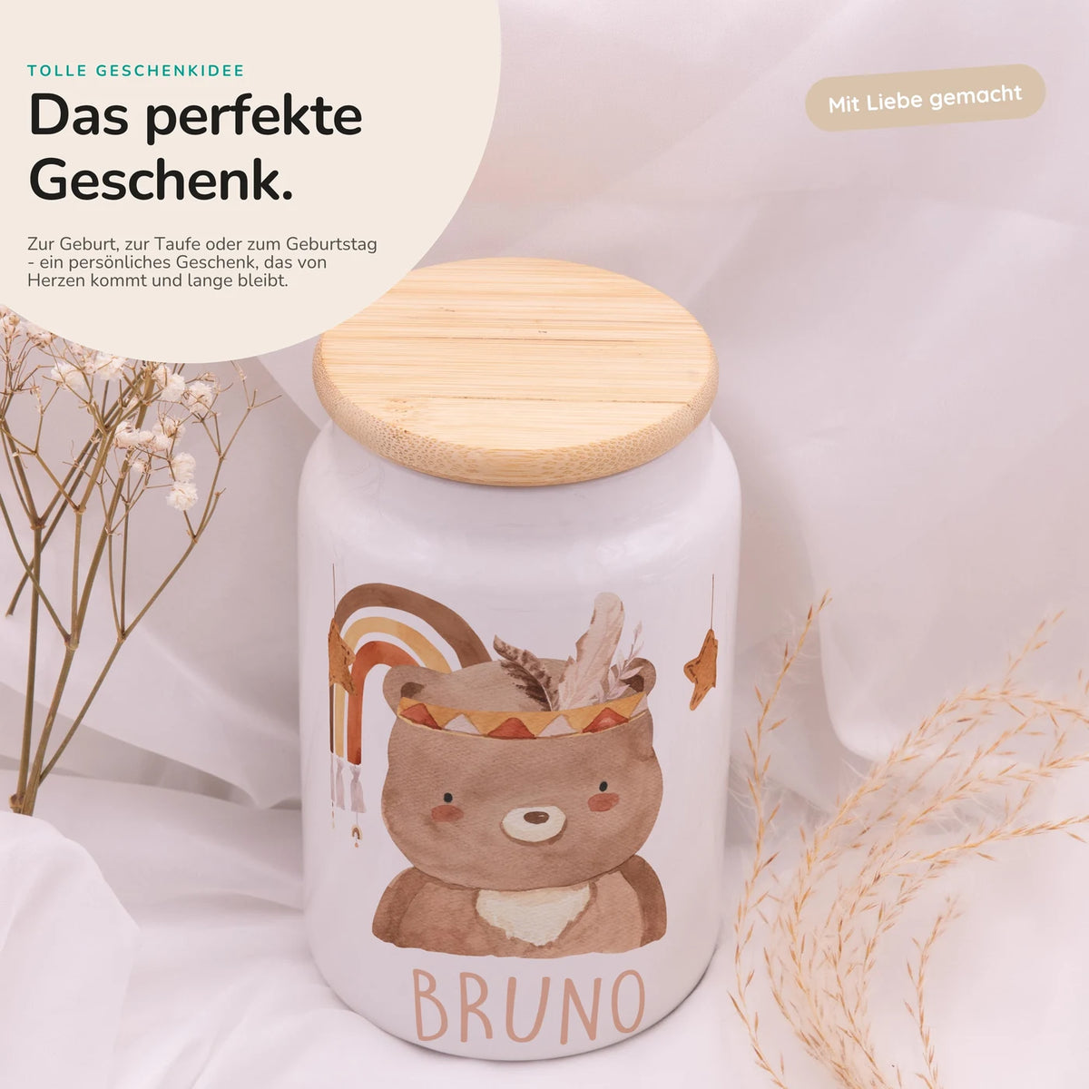 Personalisierbare Keksdose mit Name - Boho Bär