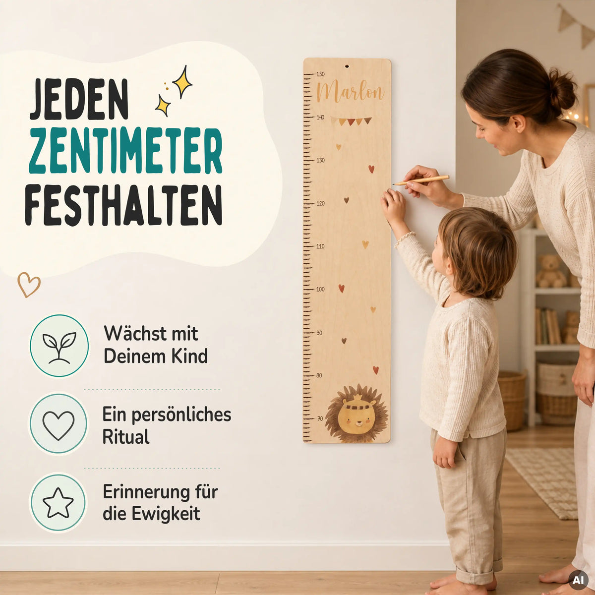Messlatte Kinder Holz - Löwe Boho