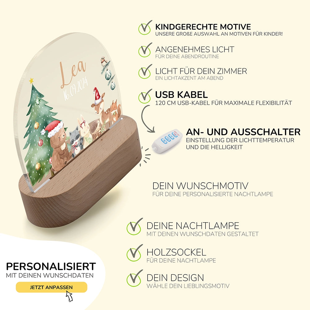 Nachtlicht Weihnachten mit USB-Kabel und Schalter – Lichtfarbe und Helligkeit einstellbar