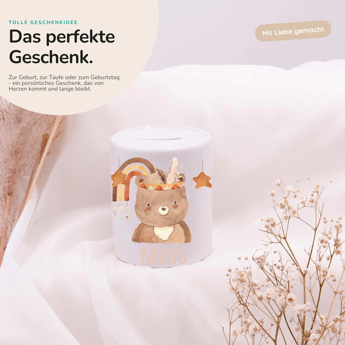 Spardose Kinder aus Keramik - Boho BĂ€r