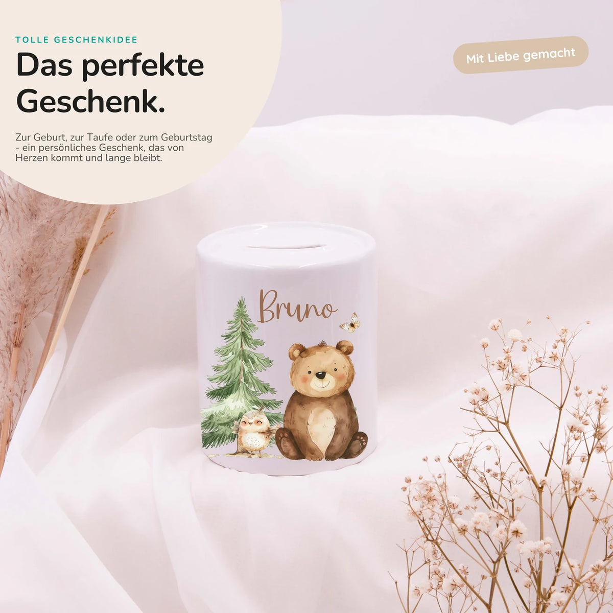 Spardose Kinder aus Keramik - BĂ€r im Wald