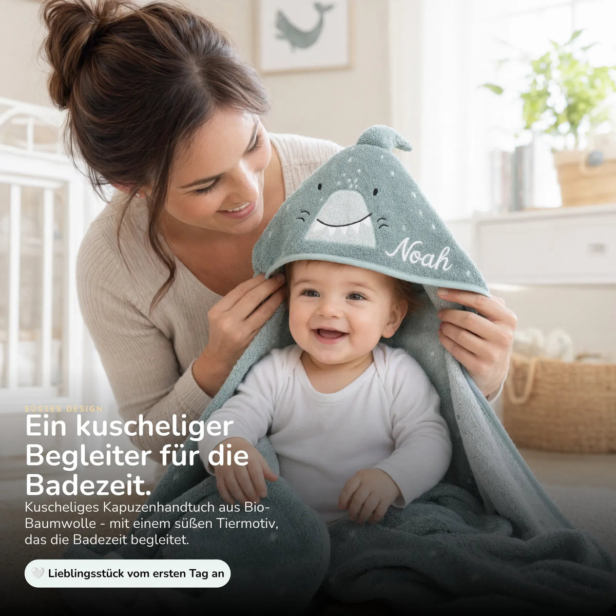 Trixie Kapuzenhandtuch Baby Hai, aus 100% Bio-Baumwolle, kuscheliger Frottee