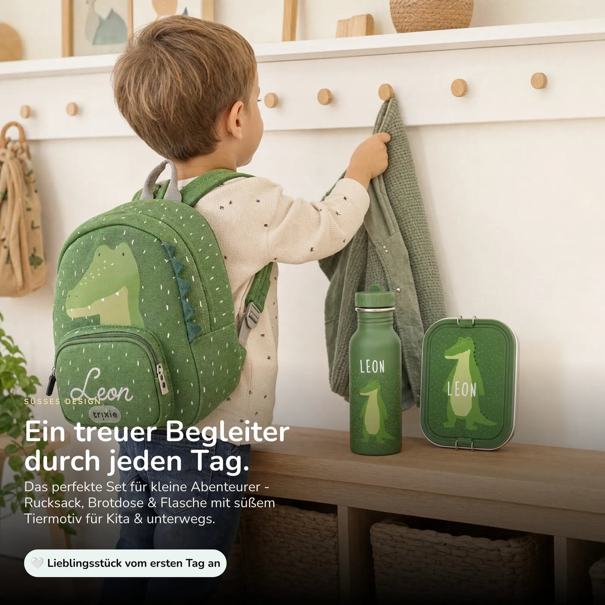 Trixie Kindergarten Set Krokodil, ergonomischer Rucksack im Set mit Namen