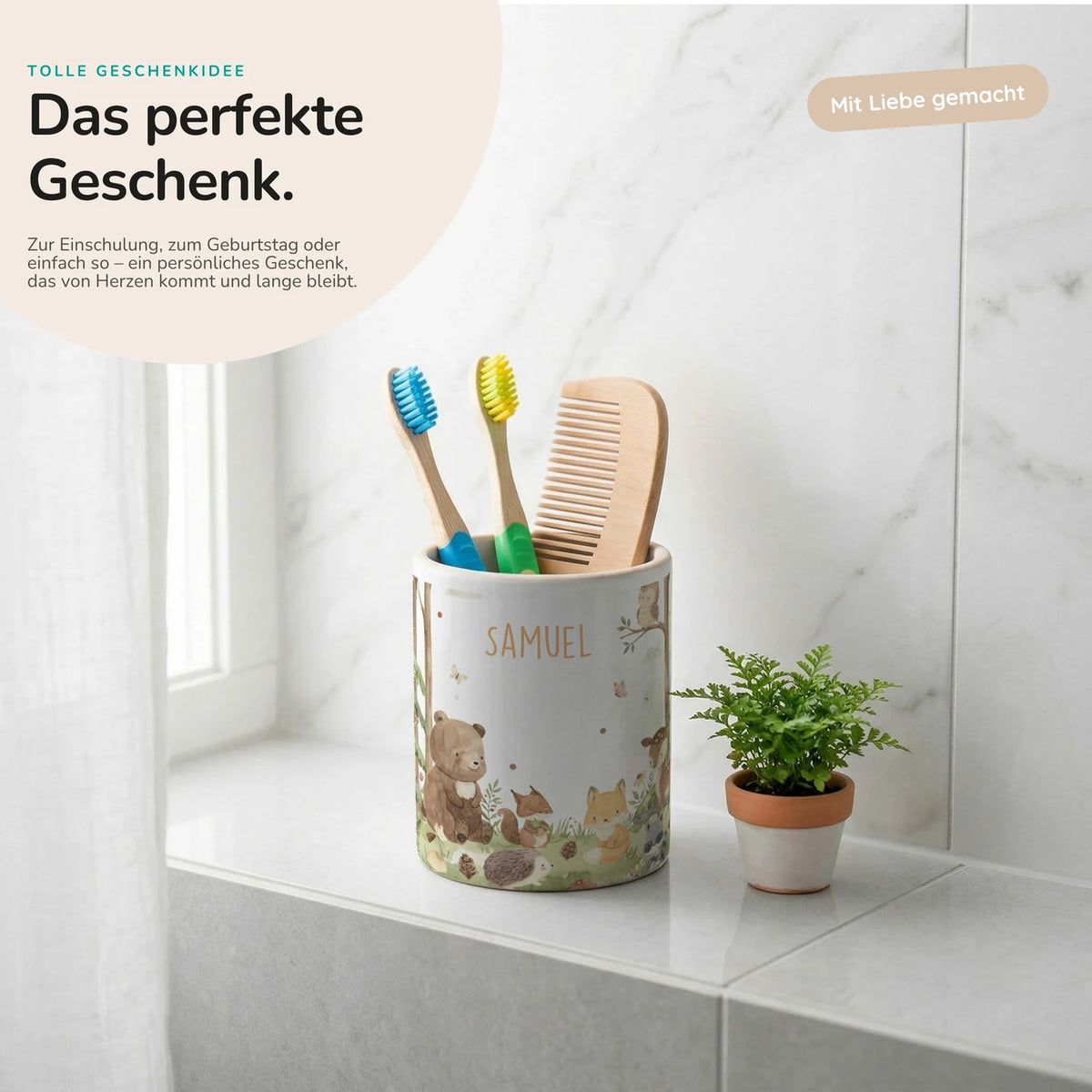 Personalisierter Stiftehalter Waldfreunde I – Keramik mit Wunschname