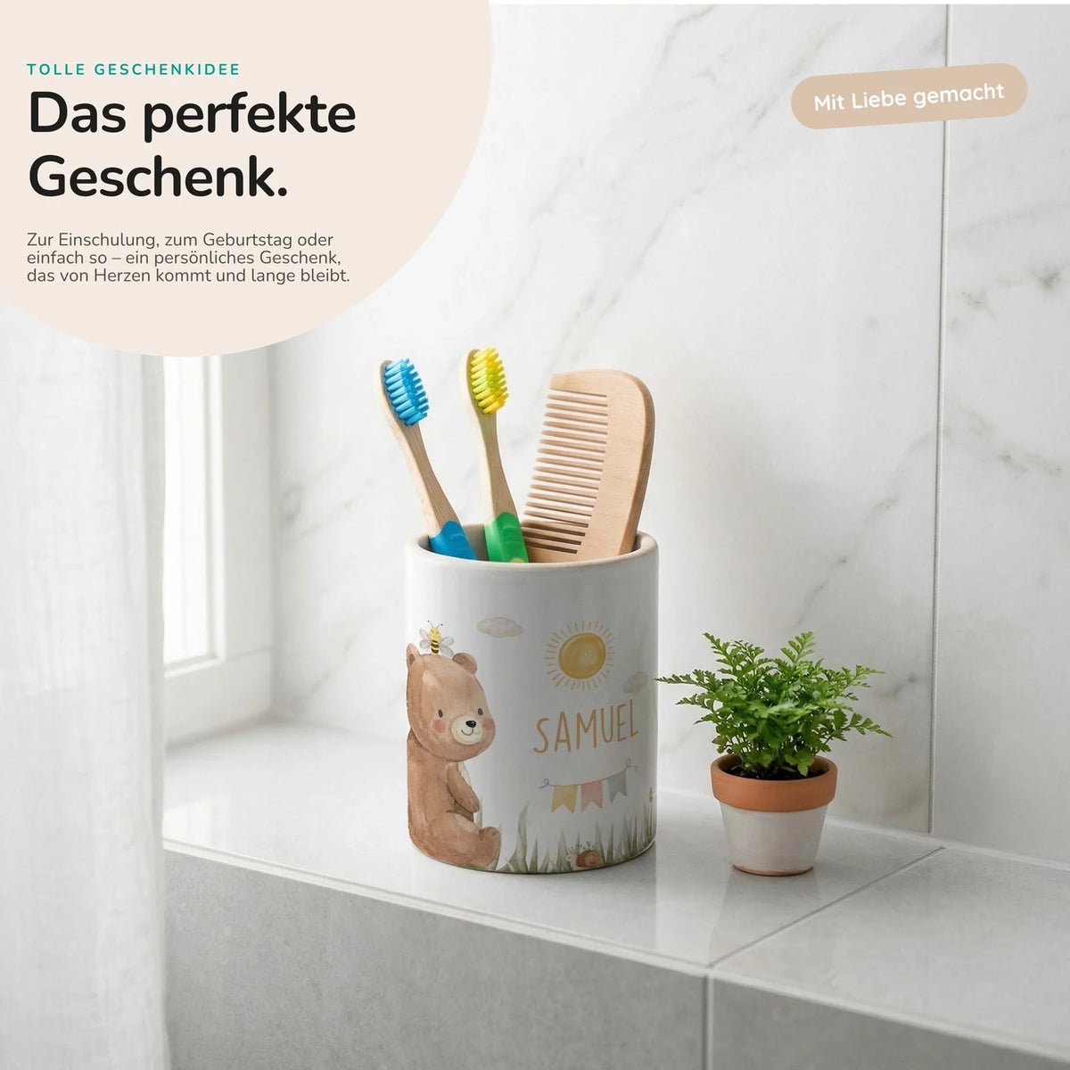 Personalisierter Stiftehalter BĂ€r Sommer â Keramik mit Wunschname