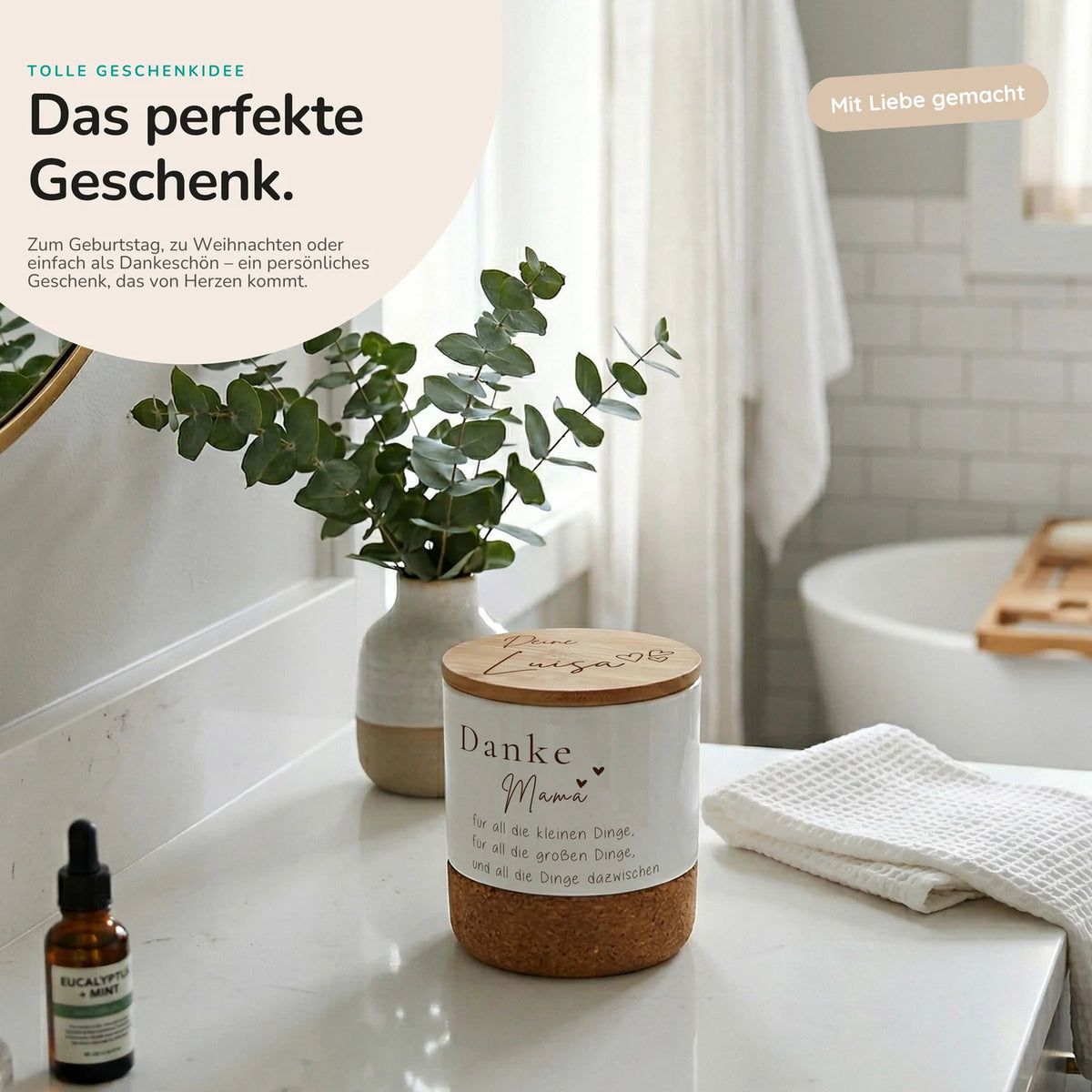 Duftkerze Vanille Keramik â Danke Mama Herzen mit Wunschname