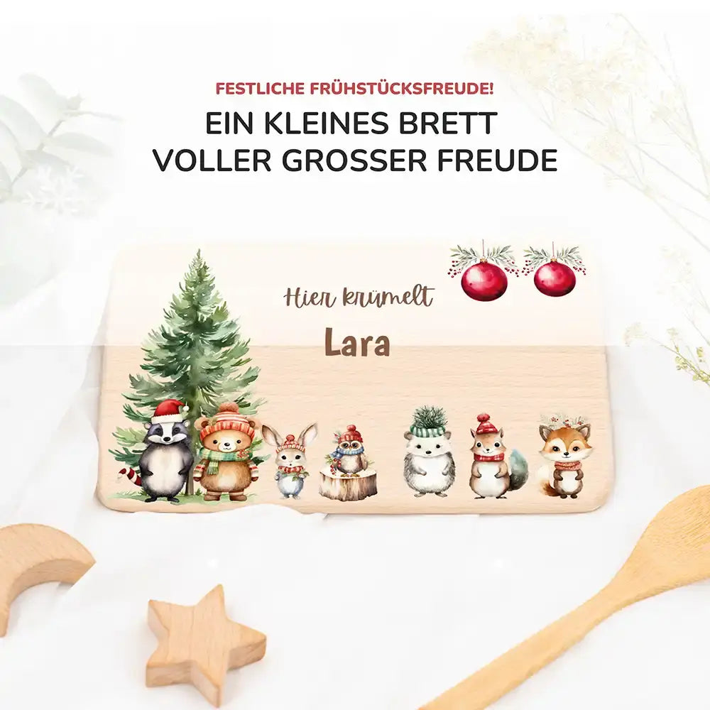 Frühstücksbrettchen Weihnachten - Tierfamilie