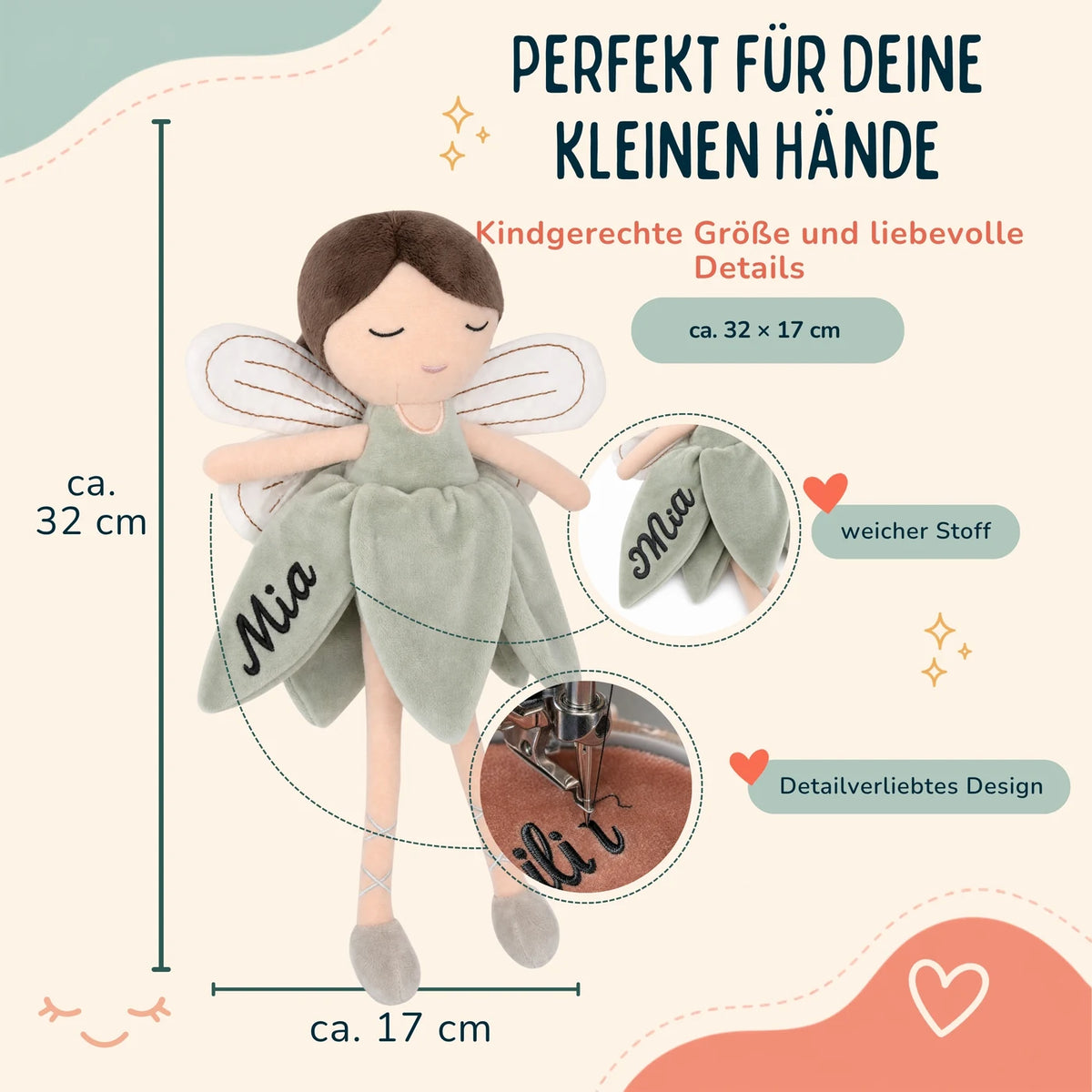 Jollein Stoffpuppe Fee personalisiert Salbei
