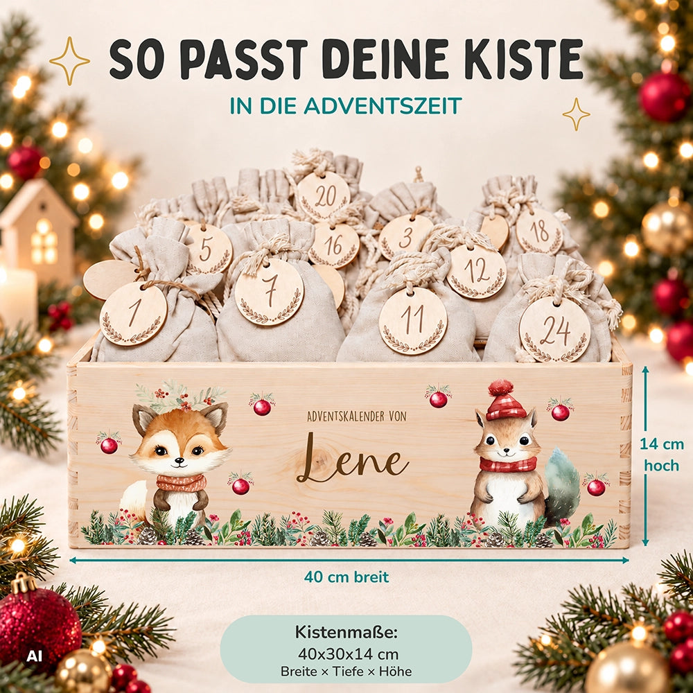 Adventskalender zum Befüllen "Weihnachten mit süßem Fuchs" personalisiert