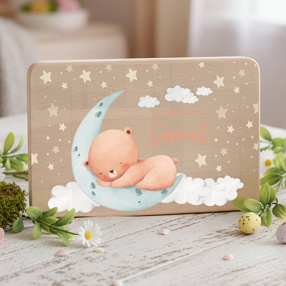Frühstücksbrettchen Holz personalisiert - Baby Bär