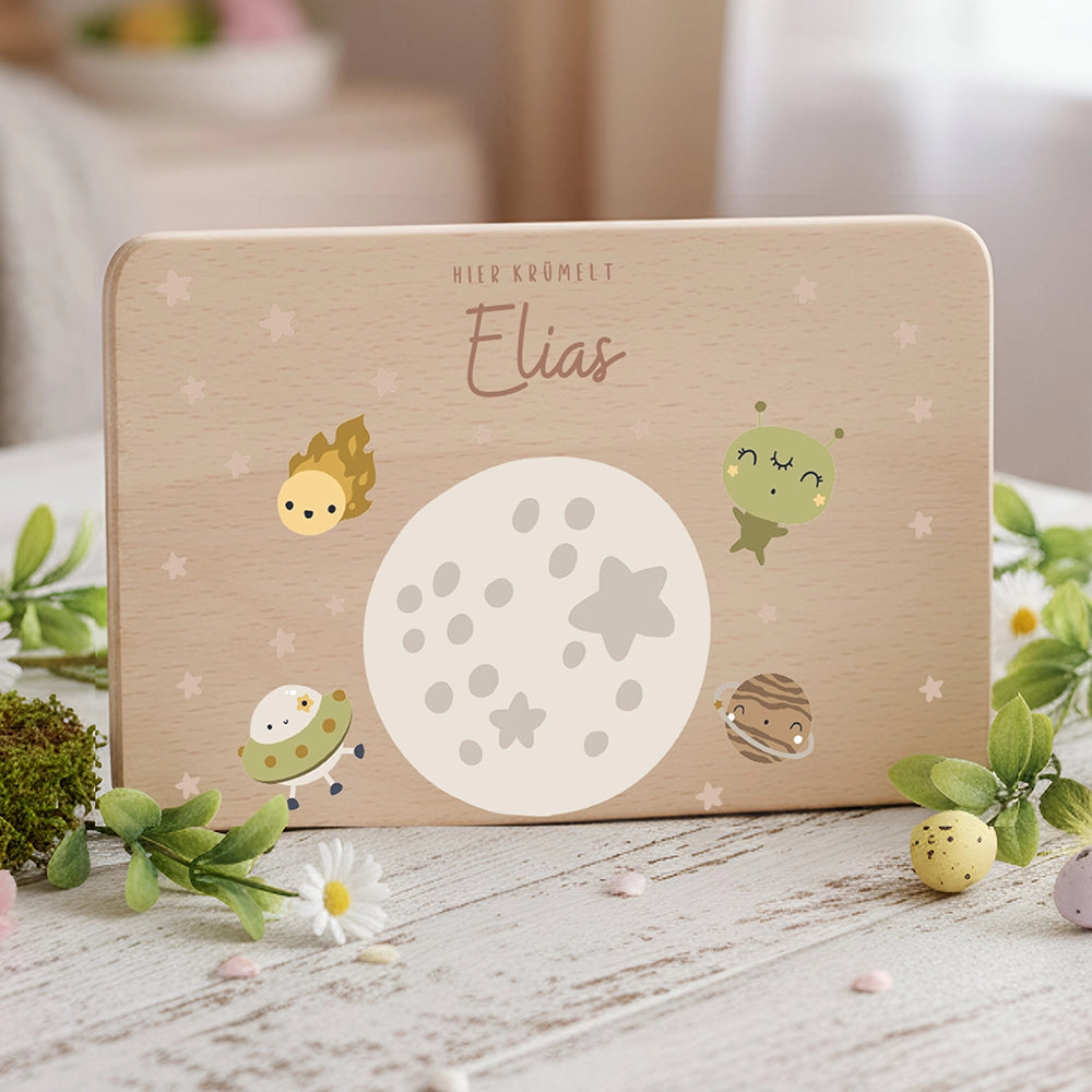 Frühstücksbrettchen Holz personalisiert - Weltall