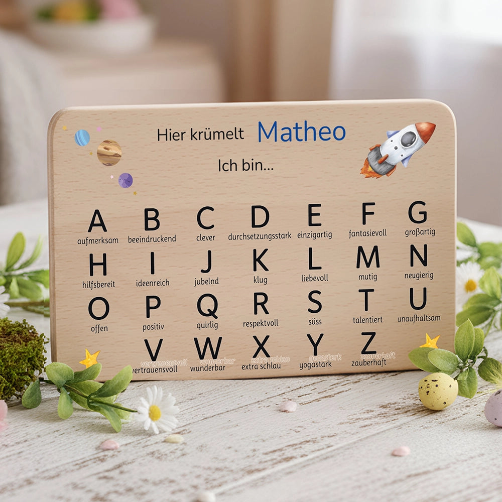 ABC Brettchen Kinder personalisiert – Weltraum Rakete