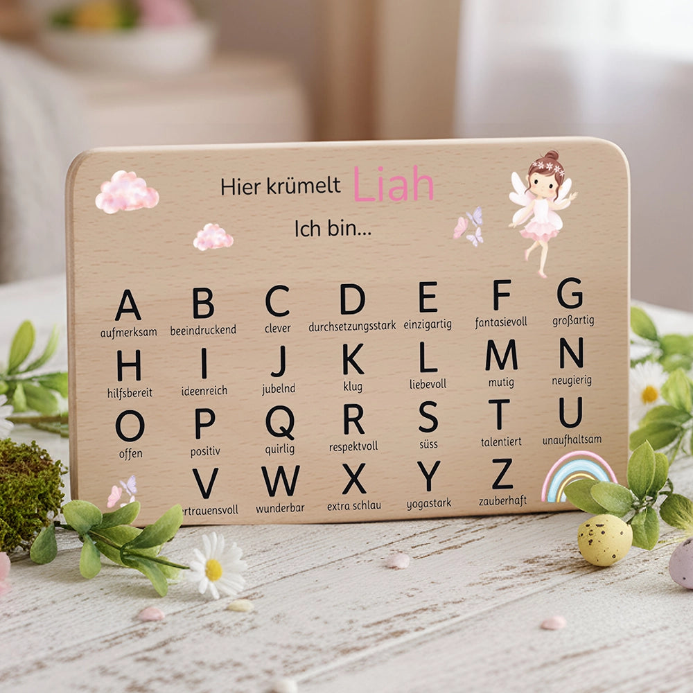 ABC Brettchen Kinder personalisiert – Ballerina Regenbogen