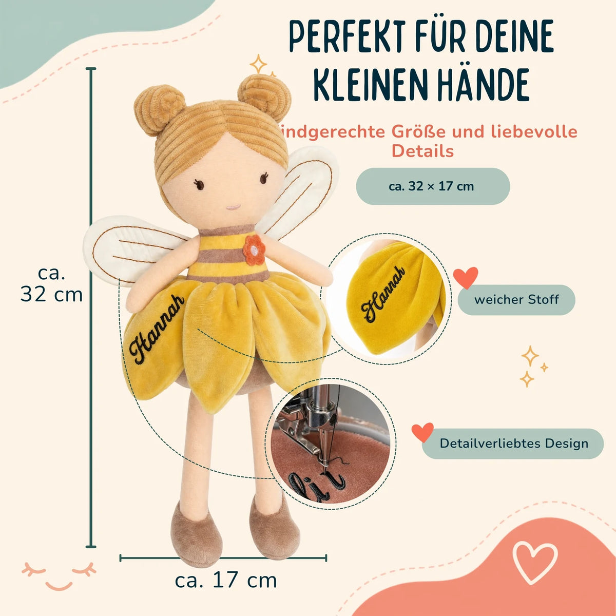 Jollein Stoffpuppe Fee personalisiert Honig