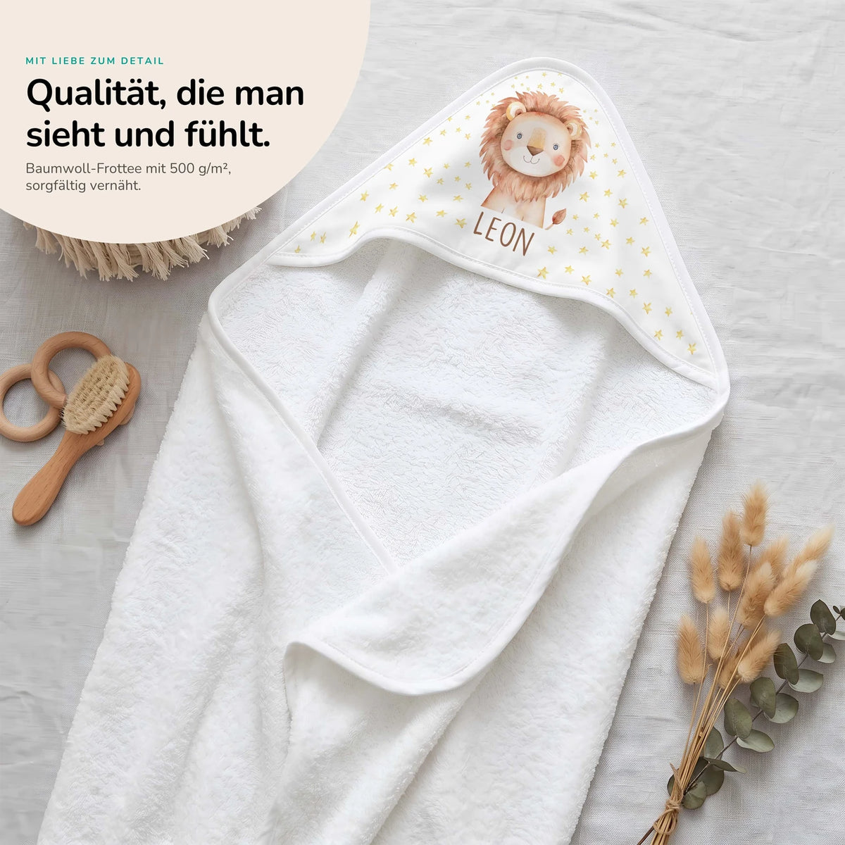 Personalisiertes Kapuzenhandtuch Baby â Löwe Sterne