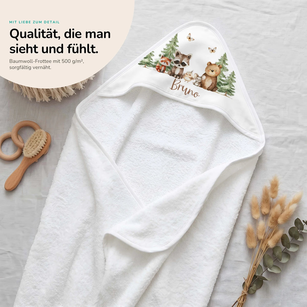 Personalisiertes Kapuzenhandtuch Baby â Waldfreunde Bande