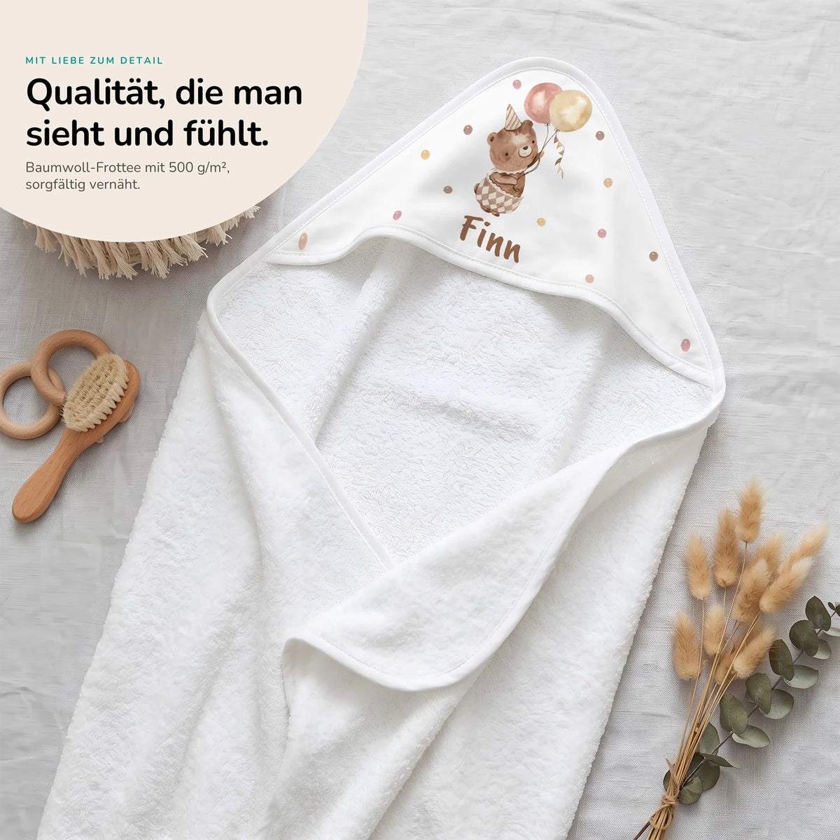 Personalisiertes Kapuzenhandtuch Baby â BĂ€r Luftballons