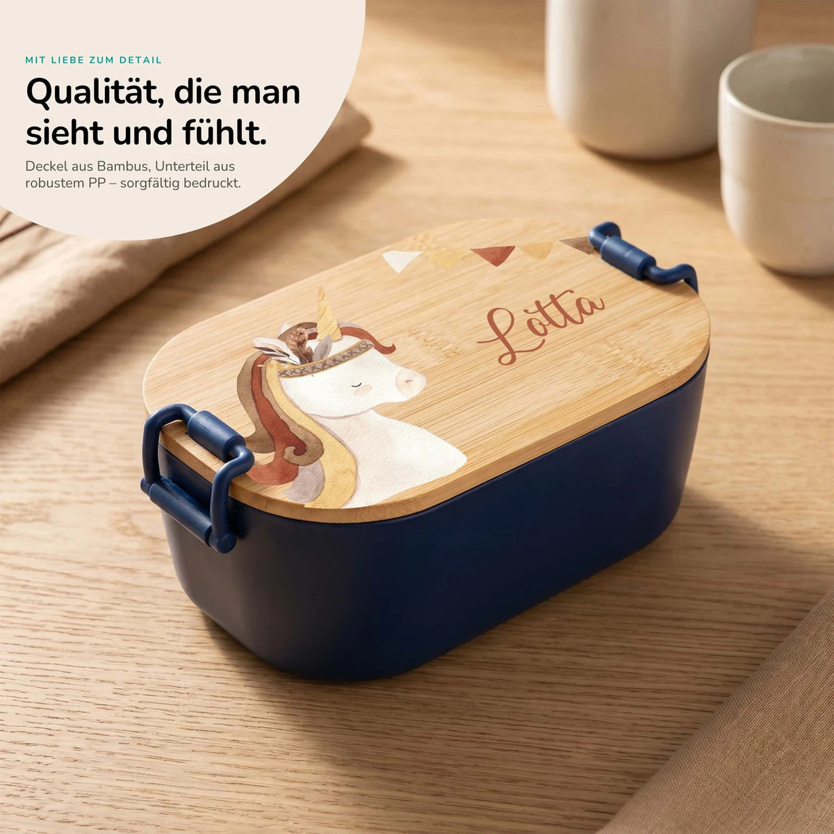 Brotdose Kinder personalisiert, Einhorn Boho