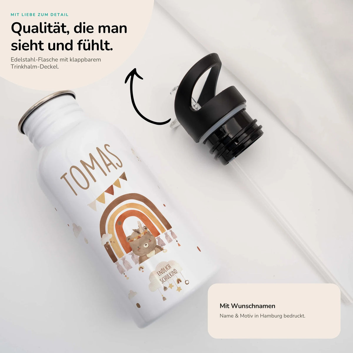 Trinkflasche Kinder Edelstahl - Boho BĂ€r