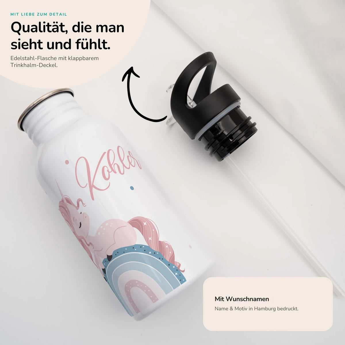 Trinkflasche Kinder Edelstahl - Regenbogen Einhorn