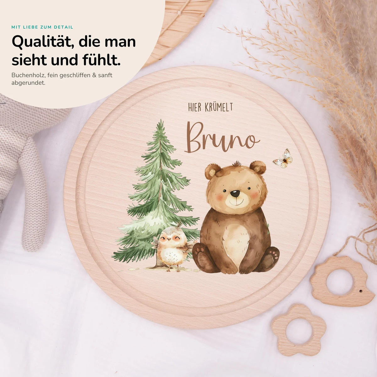 Rundes personalisiertes Frühstücksbrettchen Papa Bär mit Namen für Kinder