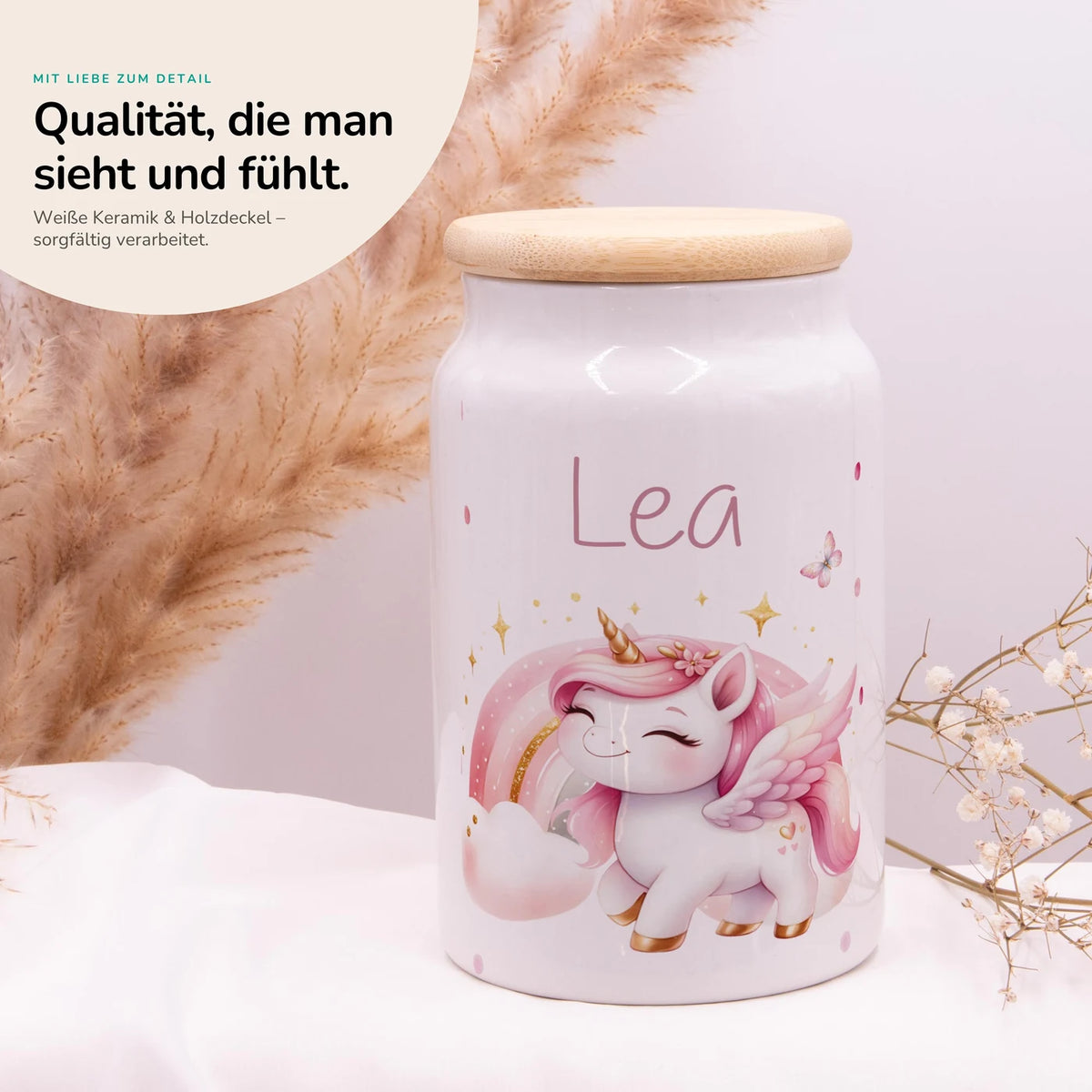 Personalisierbare Keksdose mit Name - Einhorn Regenbogen