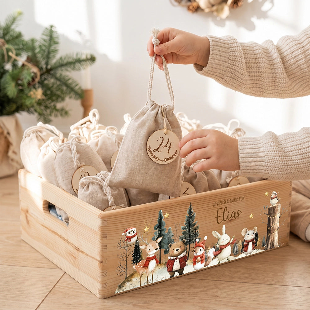 Adventskalender zum BefĂĽllen "Weihnachten im Winterwald" personalisiert