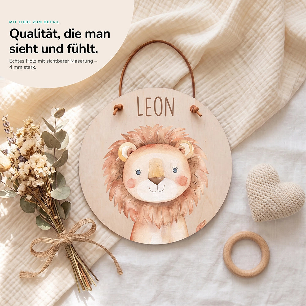 Türschild Kinderzimmer personalisiert mit Name Löwe