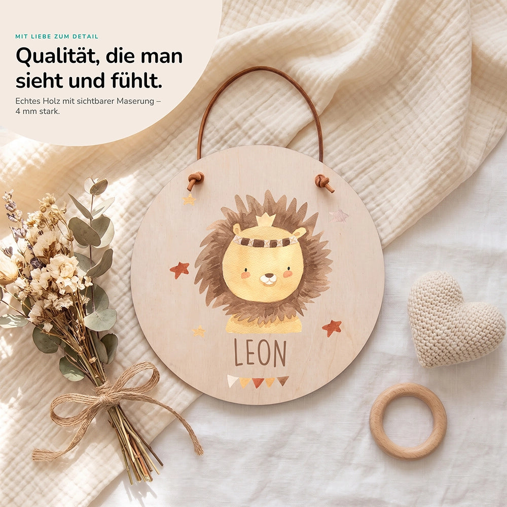 Türschild Kinderzimmer personalisiert mit Name Löwe mit Krone
