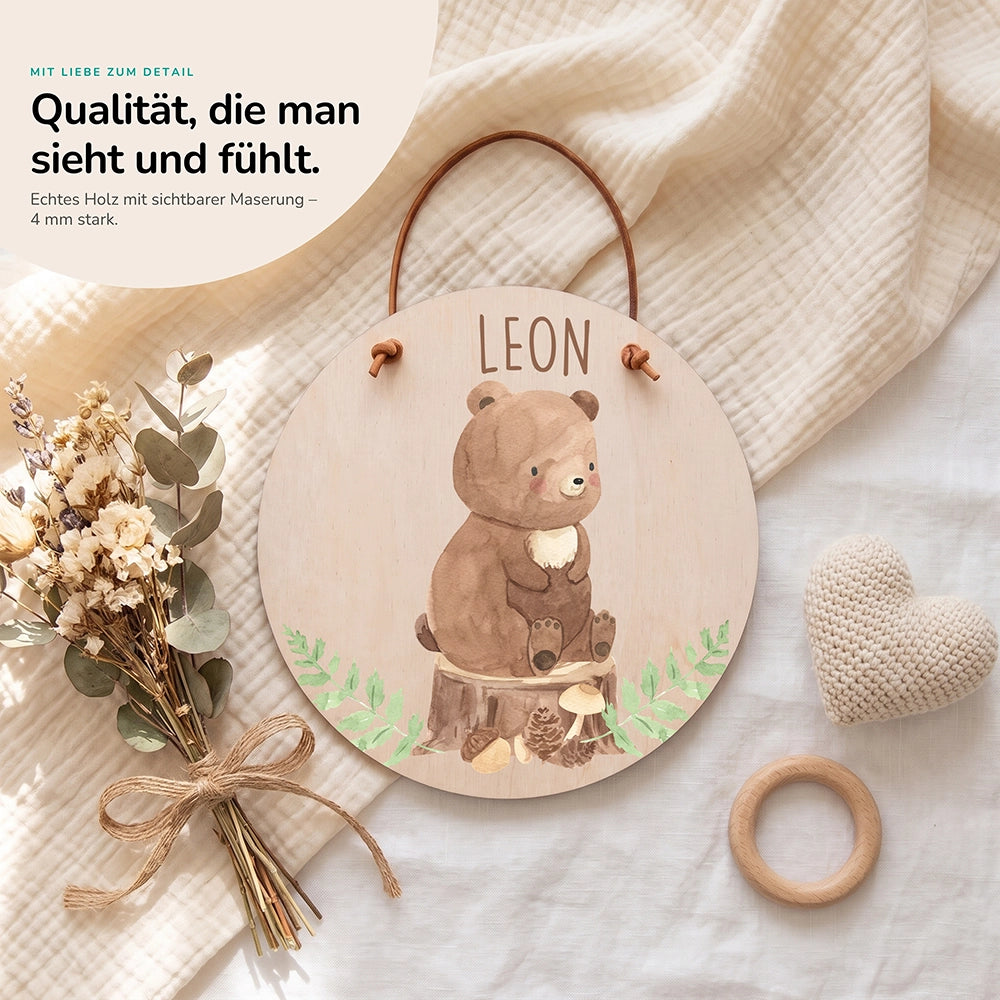 Türschild Kinderzimmer personalisiert mit Name Bär im Wald