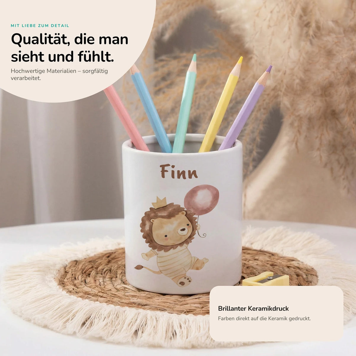 Personalisierter Stiftehalter Löwe Geburtstag â Keramik mit Wunschname
