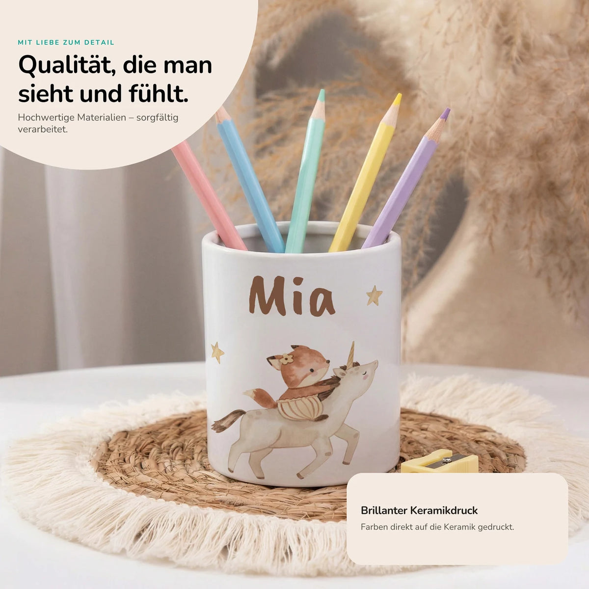 Personalisierter Stiftehalter Fuchs & Einhorn â Keramik mit Wunschname