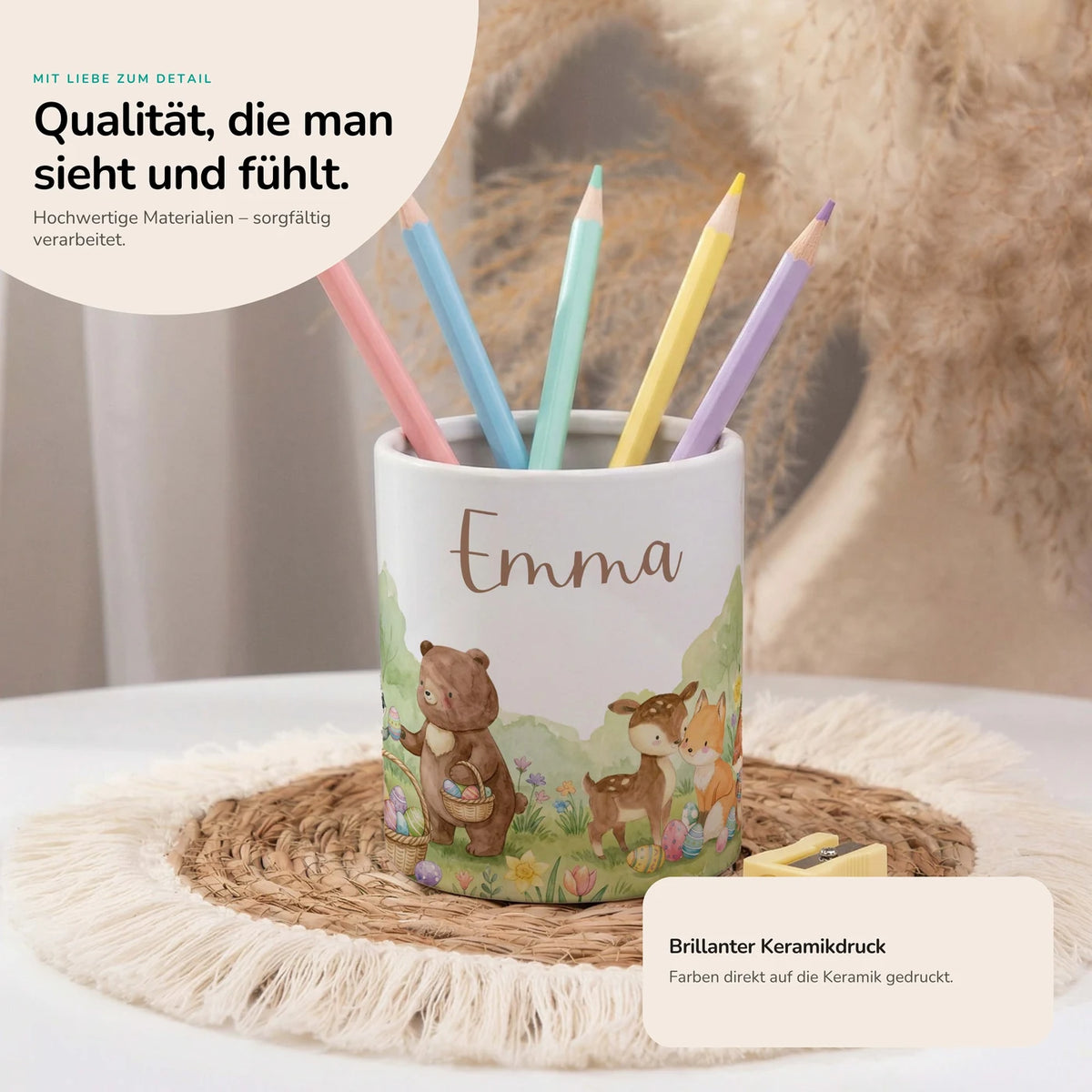 Personalisierter Stiftehalter Ostern BĂ€renfamilie â Keramik mit Wunschname