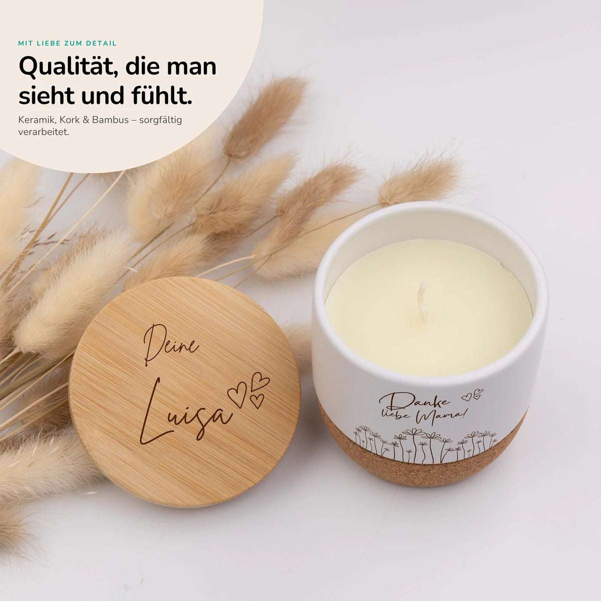 Duftkerze Vanille Keramik – Danke Mama Wildblumen mit Wunschname