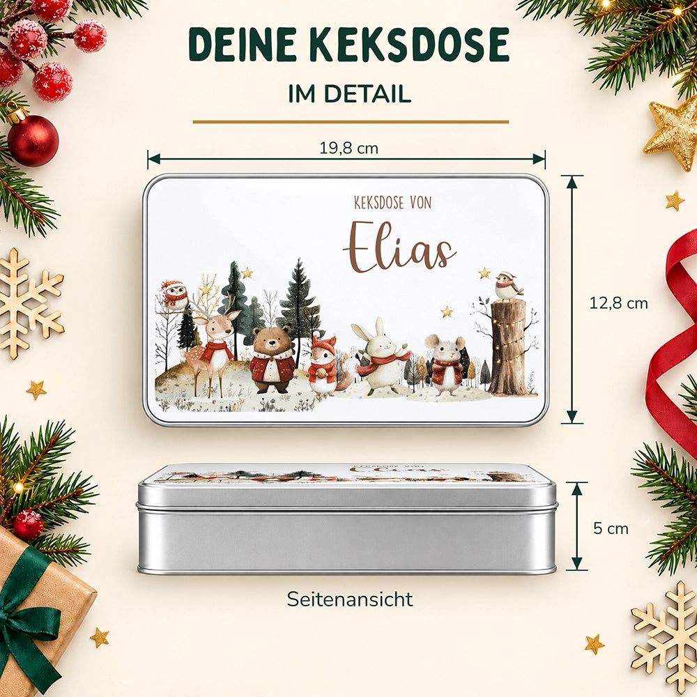 Keksdose aus Metall personalisiert - Weihnachtsfreunde im Schnee