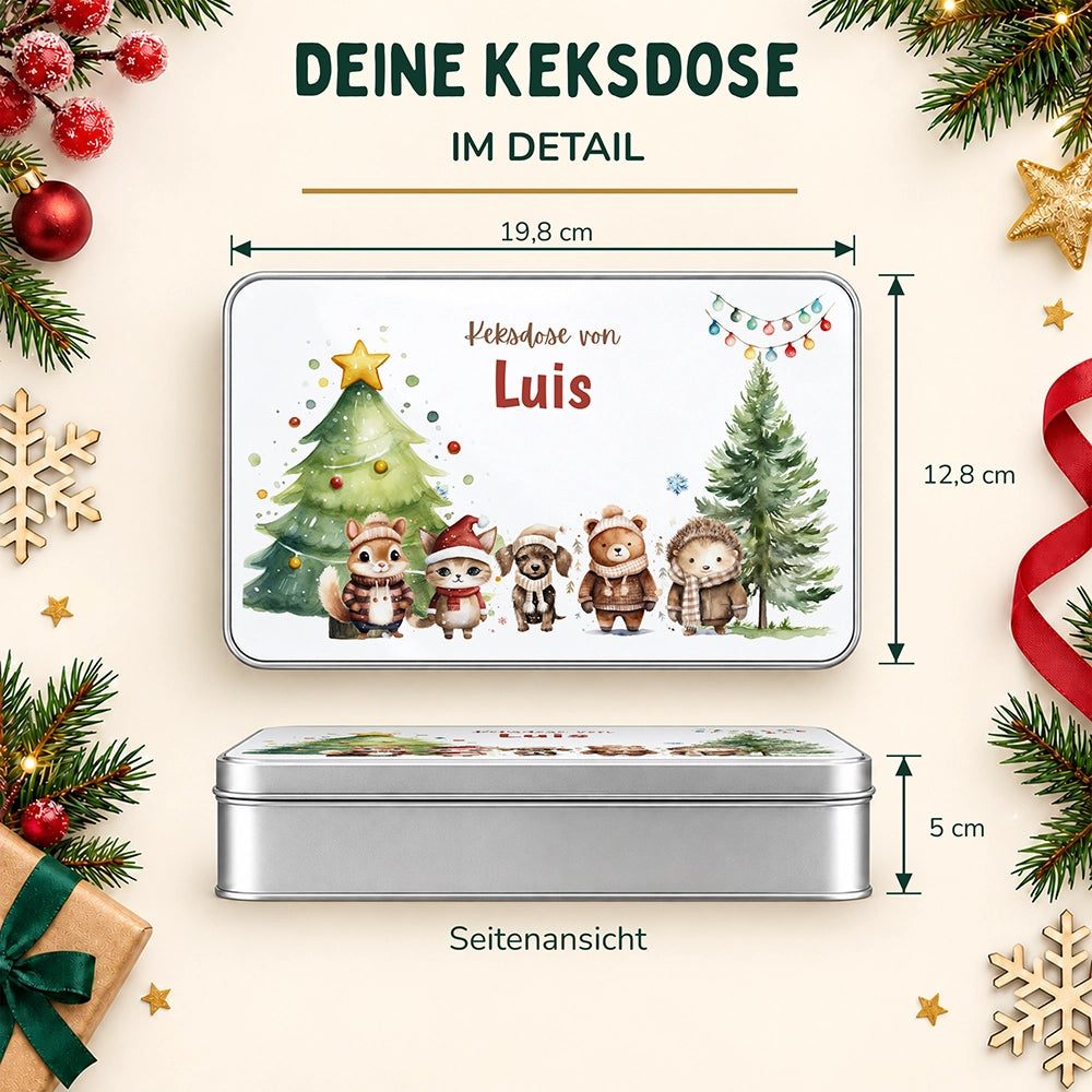 Keksdose aus Metall personalisiert - Winterliche Kuschelbande