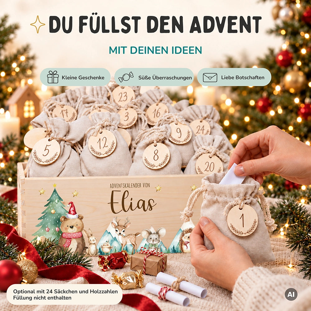 Adventskalender zum Befüllen "Bär und Weihnachtsbaum" personalisiert