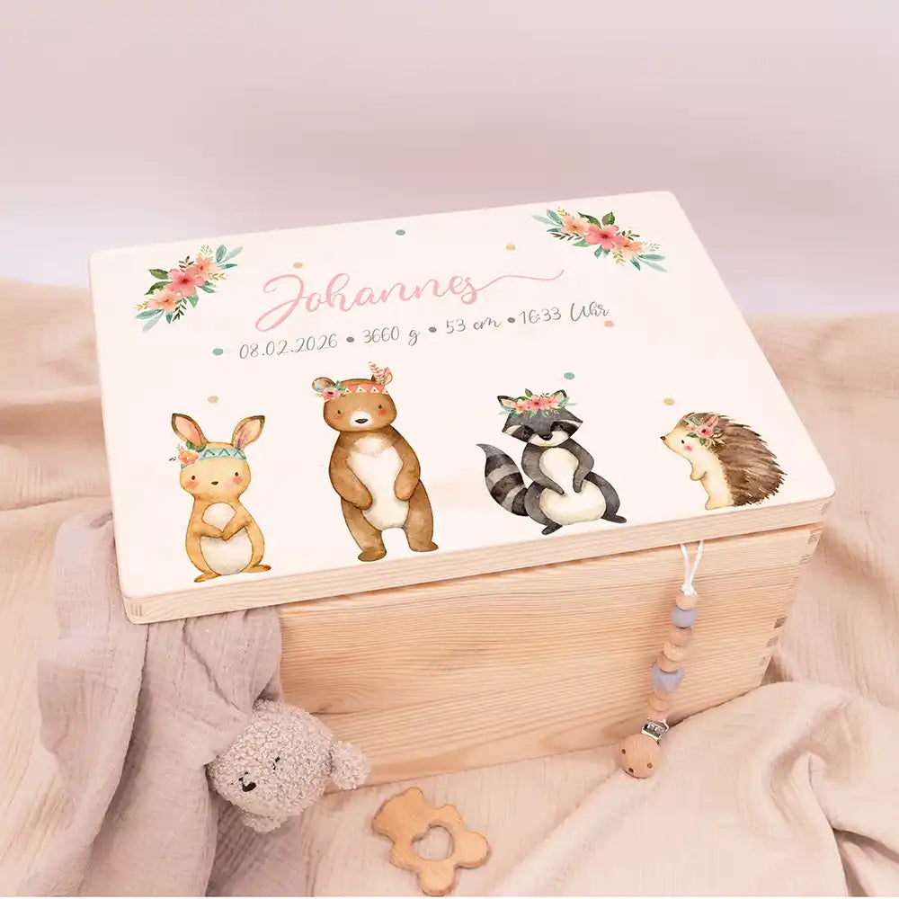 Personalisierte Erinnerungskiste Woodland Tierfamilie